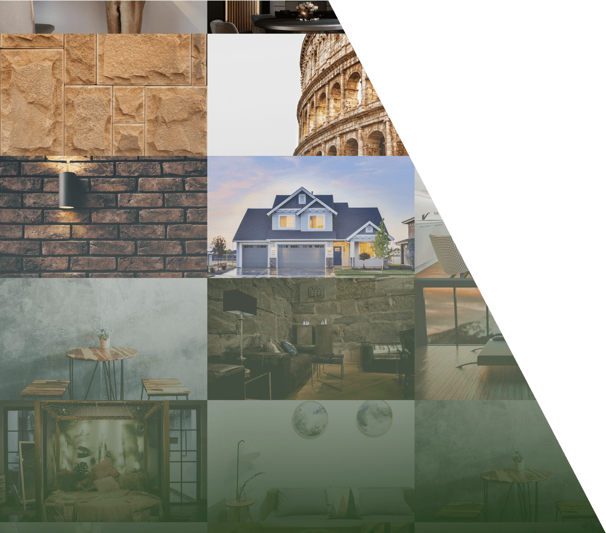 Construction materials collage in triangular layout