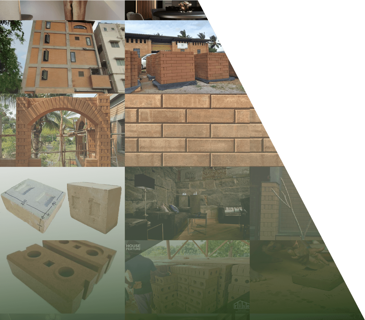 Construction materials collage in triangular layout