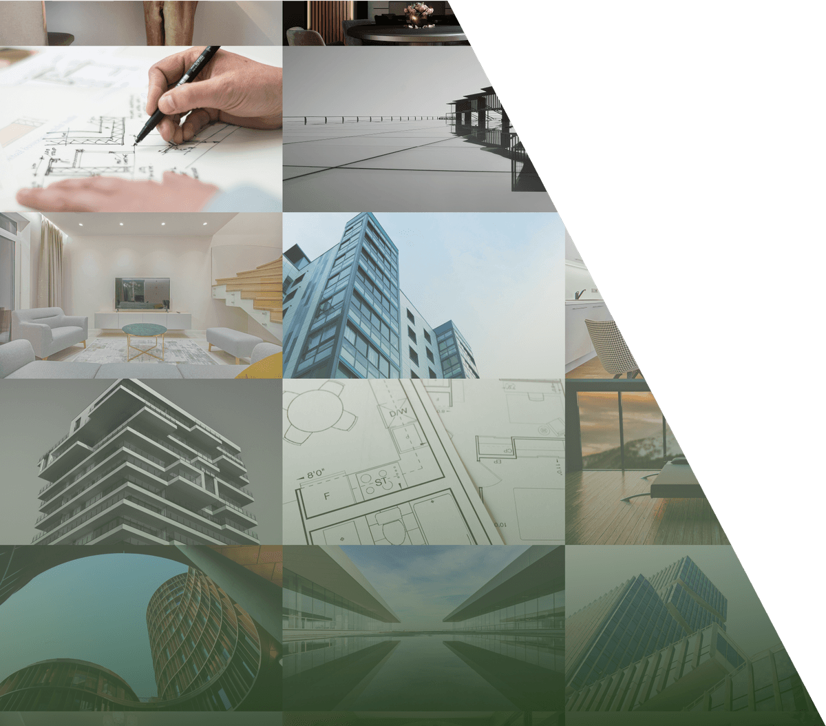 Construction materials collage in triangular layout