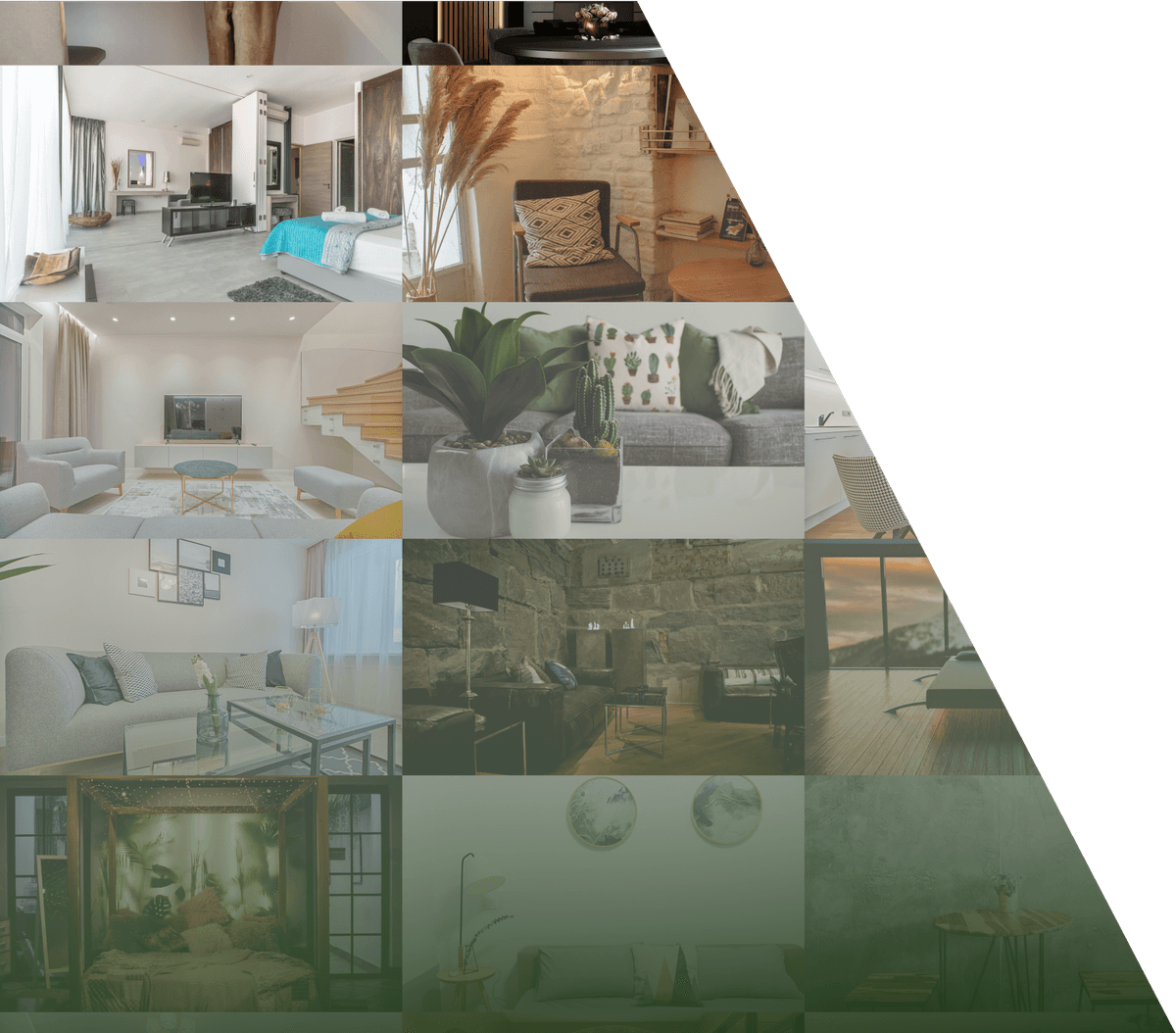 Construction materials collage in triangular layout